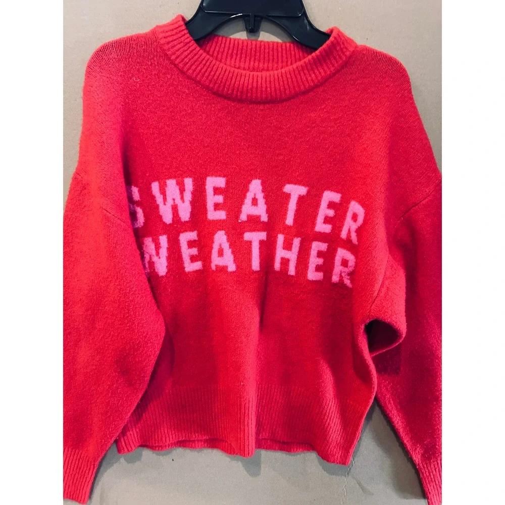 A New Day Sweater Weather Graphic Pullover Womens S Red Pink Excellent Knit - Picture 2 of 5